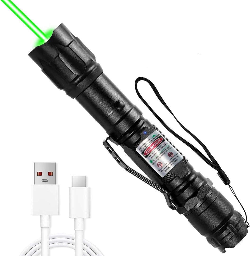 Rechargeable Green High Power Laser Pointer, Green Flashlight Long Range Laser Pointer High Power with Star Cap for Astronomy Outdoors Construction
