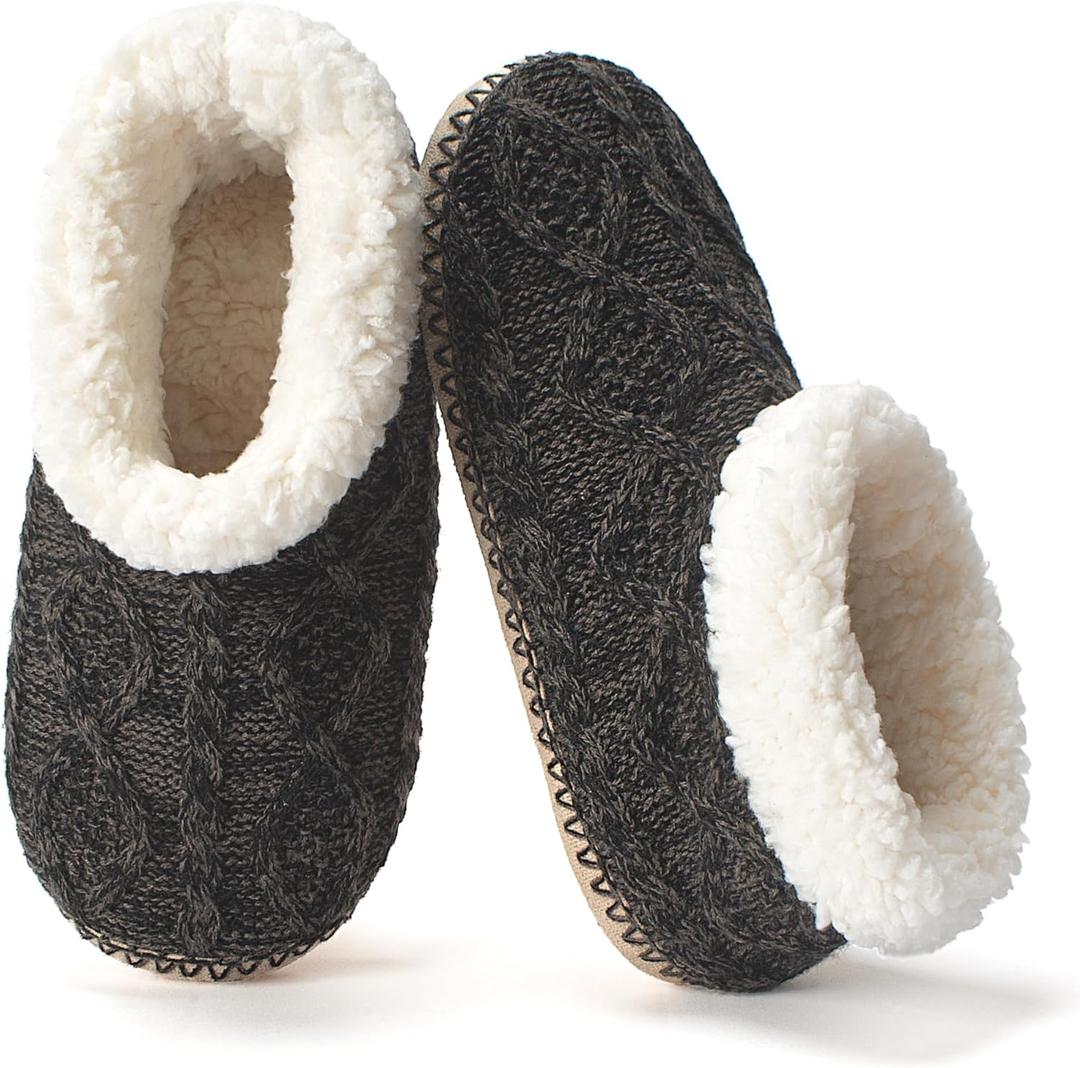 cosyone1997 Cable Knit House Slippers for Women Indoor, Sherpa Fleece Lined Soft Loafer Shoes, Winter Warm Fluffy Bedroom Fuzzy Socks Non-slip Grippers, Cozy Gifts Unique