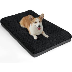 POCBLUE Dog Bed Medium Sized Dog, Washable Plush Pet Bed for Crate, Anti-Slip Pet Mat for Cages, Comfy Crate Pad for Outdoor/Indoor/Car Use, Soft Kennel Pad for Dogs Up to 40 lbs, 29"x19", Black