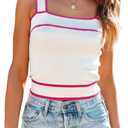 Dokotoo Square Neck Tank Tops for Women Summer Color Block Crop Cami Shirt Y2K Knitted Sleeveless Top, White, Small