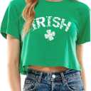 Women's Saint Patrick's Day Shirt St. Patrick's Day Crop Top Irish Shirt Shamrock Graphic Short Sleeve Crop Top (X-Large, Sa-green-2)