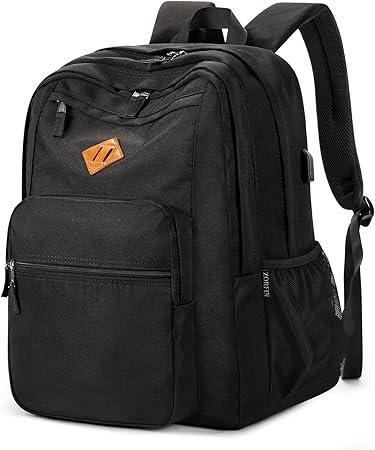 ZORFIN 36L Black Backpack for School, College, and Travel: Water Resistant Bookbag with 8 Compartments, Black 