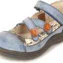 TMA EYES Button Criss Cross Strap Leather Women Flat Shoes (6.5, Blue)