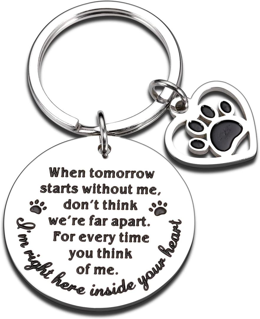 KINMES Pet Memorial Gifts When Tomorrow Starts Without Me Dog Cat Remembrance Keychain Loss of Dog Pup Puppy Sympathy Gifts for Men Women Pet Lover Owner Friends Rainbow Bridge Paw Print Presents (Silver)