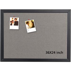 Bulletin Board 36 x 24 Inch, 100% Wood Framed Canvas Cork Board with Grey Fabric, Wall Mounted Notice Board for Home Office School