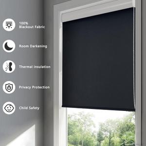 Corded Blackout Roller Blinds for Windows, Waterproof Thermal Insulated Shades with UV Protection, Easy to Install for Living Room, Office, Bathroom (36" W x 72" L, Black)