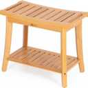 Unibambou Bamboo Shower Bench with Storage Shelf, Spa Bath Chair for Bathroom, Seat or Organizer for Living Room, Bedroom and Garden - Great for All Ages Unisex Elderly (Large, Natural)