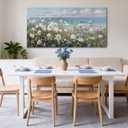 Large blue floral wall decor.Modern beach canvas wall decor item.Coastal Landscape Wall Decor flower landscape painting.Suitable for decoration in living room,bedroom,and home office 24x48 inches