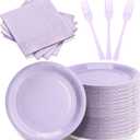 Lavender Party Plates and Napkins, Include 7 Disposable Light Purple Paper Dessert Plate Napkins Forks Party Supplies for Birthday, Baby Shower, Wedding, Picnics Party Decorations for Serves 50