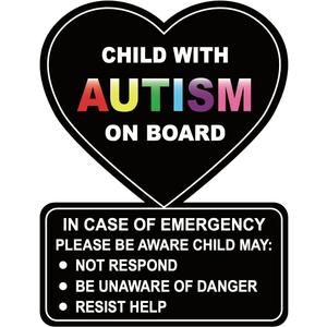 4x5.25 inch 5 PCS Child with Autism on Board Sticker Removable Adhesive Stickers