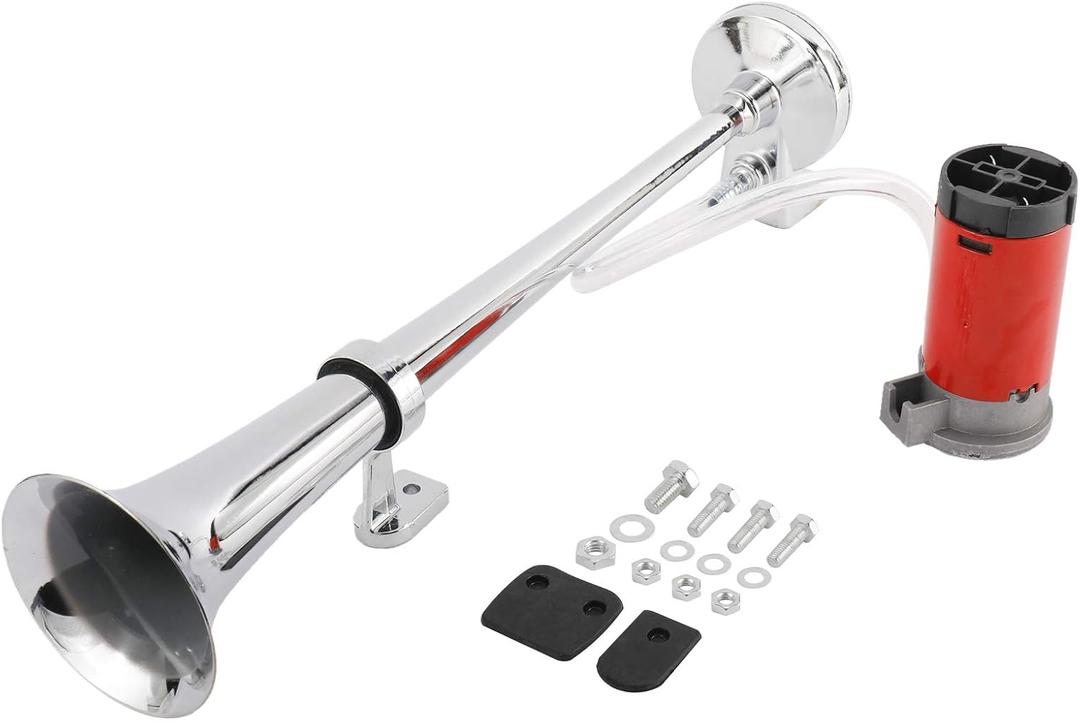 KUNTEC 12V Single Trumpet Air Horn with Compressor Powerful Loud 150DB for Truck Boat SUV Train