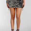 Leopard Velvet Skirts for Women - Y2K Casual Winter High Waisted Bodycon Pencil Ruched Mini Skirt Side Drawstring and Pockets L (Brown, L)
