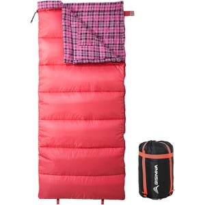 BISINNA Cotton Flannel Sleeping Bag for Adults Backpacking Camping Sleeping Bag 3 Season Envelope Sleeping Bags for Hiking (2.4lb, Pink)