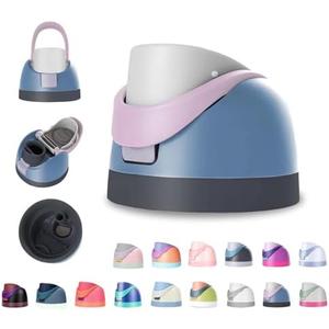 Replacement Lid Compatible with Owala FreeSip Water Bottle - Fits 16oz, 24oz, 32oz, & 40oz Stainless Steel Bottles - Leak-Proof, BPA-Free Top Cap with Stopper & Carry Loop (Pink-Dusty Blue) Pack of 3