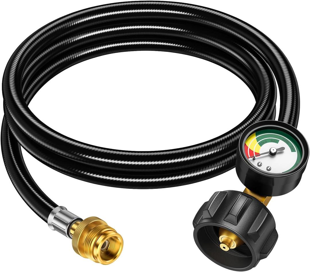 6FT Propane Hose Adapter 1lb to 20lb, Propane Tank Adapter Hose with Gauge, Propane Adapter 20lb to 1lb Converter, Fit for Weber Q Grill, Coleman Camp Stove, Blackstone Griddle, Buddy Heater