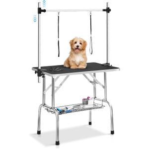 36'' Professional Dog Pet Grooming Table Adjustable Height Heavy Duty Portable Trimming Table with Arm/Noose/Mesh Tray, Maximum Capacity Up to 300 LBS, Black