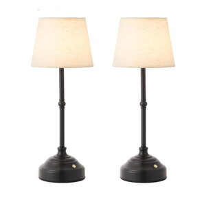 2 Pack Cordless Table Lamp, Rechargeable Desk Lamp with Fabric Shade, Battery Operated Lamp 3 Color Stepless Dimming, Small Touch Bedside Lamp Home Decor for Dining, Counter (Matte Black)