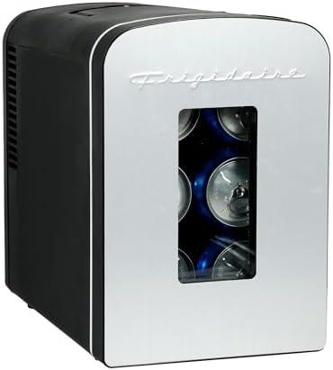 Frigidaire Portable 9-Can Mini Cooler Fridge, 5L, Brushed Stainless Rugged, Window, EFMIS189-SS, Clear Door, Glass