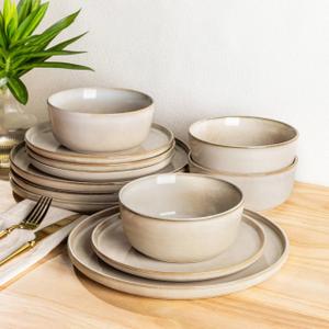 AmorArc Stoneware Dinnerware Sets for 8, 24 Piece Plates and Bowls Sets