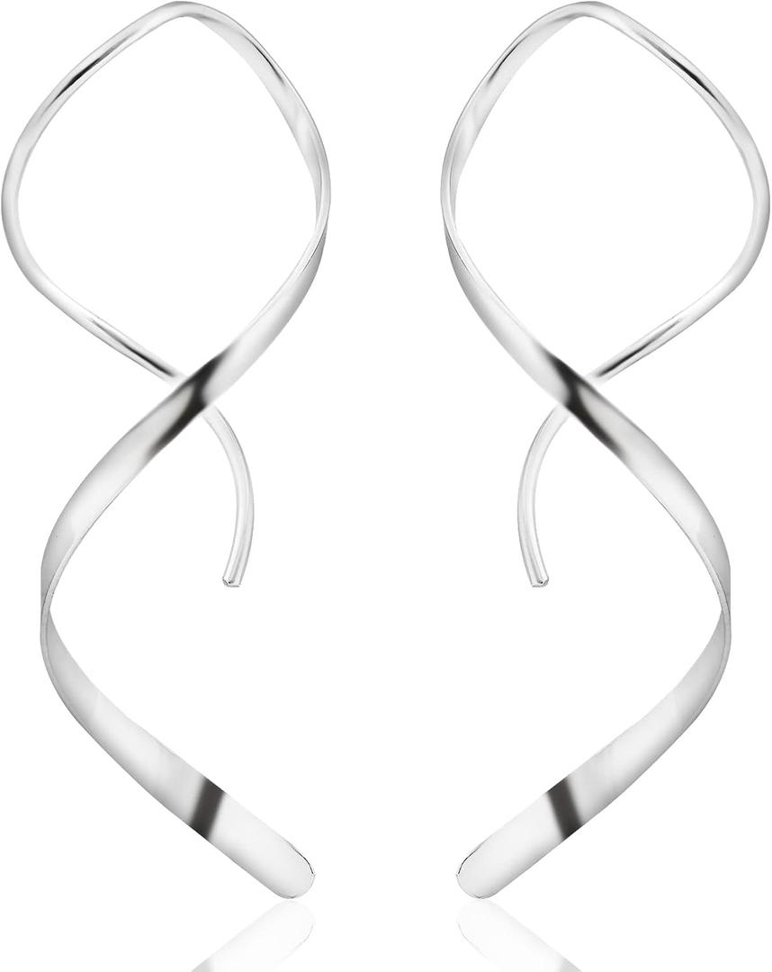 Handmade Spiral Threader Earrings Sterling Silver Hypoallergenic Twisted Pull Through Drop Dangle Earrings for Women - Silver & Gold