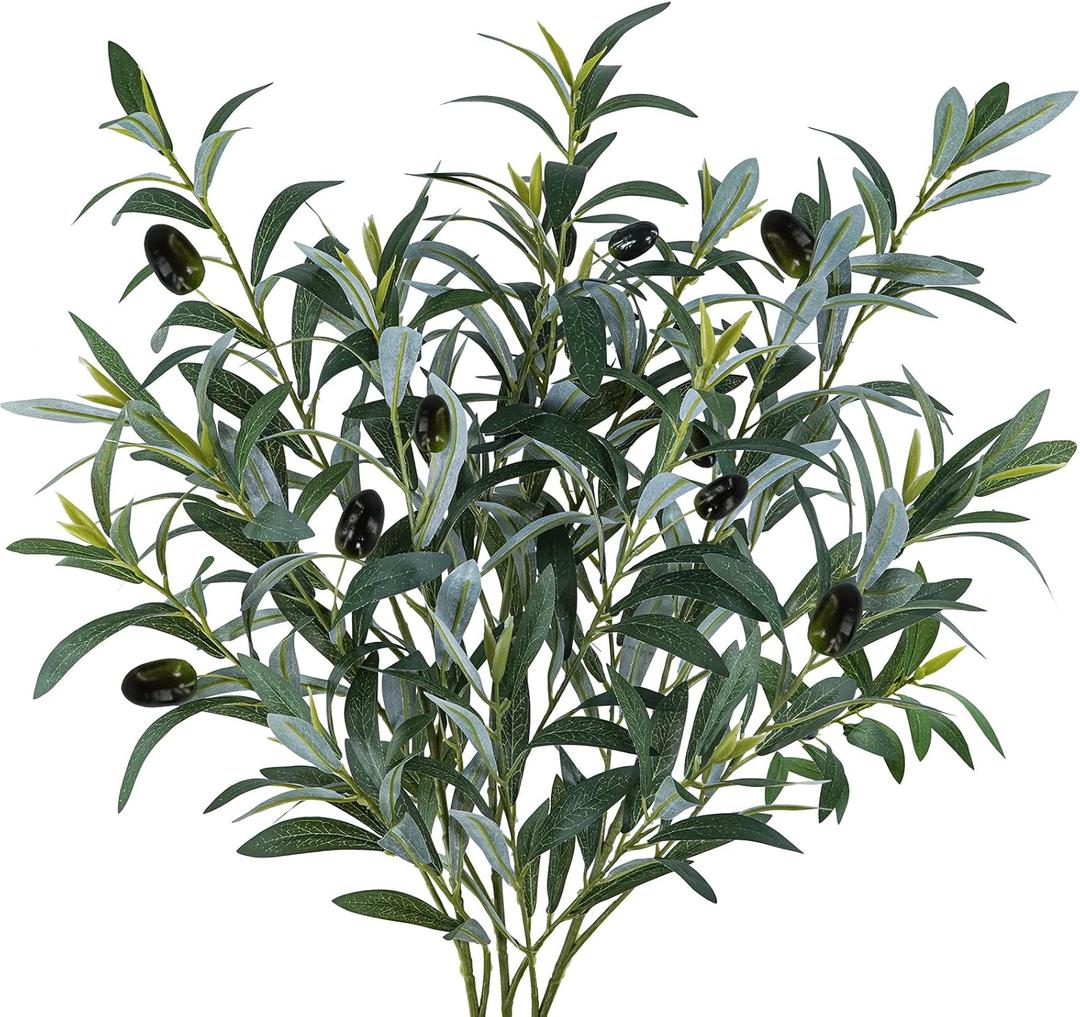 Winlyn 3 Pcs 23.6" Tall Artificial Olive Branches with 261 Leaves Lifelike Faux Eucalyptus Plant Stems for Floral Arrangements Vases Bouquets Wreaths Centerpieces Wedding Holiday Greenery Home Decor