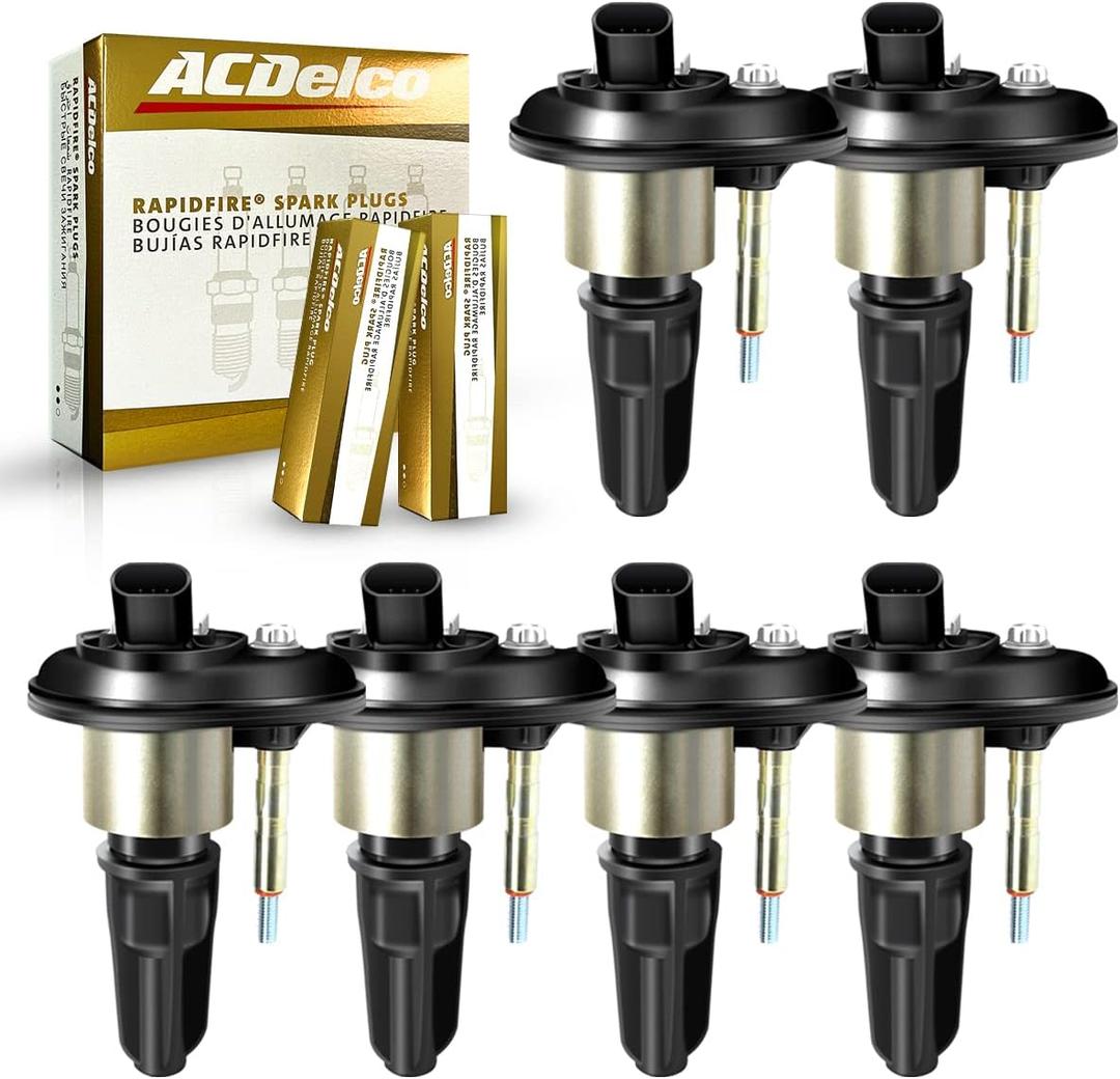 MAS Set of 6 Ignition Coils Pack UF303 & OEM Spark Plugs Compatible with Chevy Trailblazer Buick Rainier GMC Envoy Oldsmobile Bravada Replacement for GN10114 52-1743