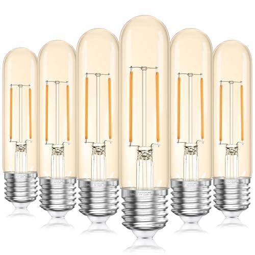GvvooHome Tubular LED Edison Bulb 2200K Amber Warm Dimmable, 2W, 25 watt Equivalent, E26 LED Light Bulbs, T10 Edison Bulbs for Chandeliers, Ceiling Fan, 90+CRI 250LM, 7 Pack