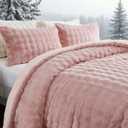 Bedbay Pink Fluffy Comforter Set Queen Size Faux Fur Bedding Plush Comforter Set 3 Pieces Luxury Faux Rabbit Fur Bubble Bedding Soft Cozy Shaggy Velvet Reversible Duvet Set Warm Winter Comforter Set