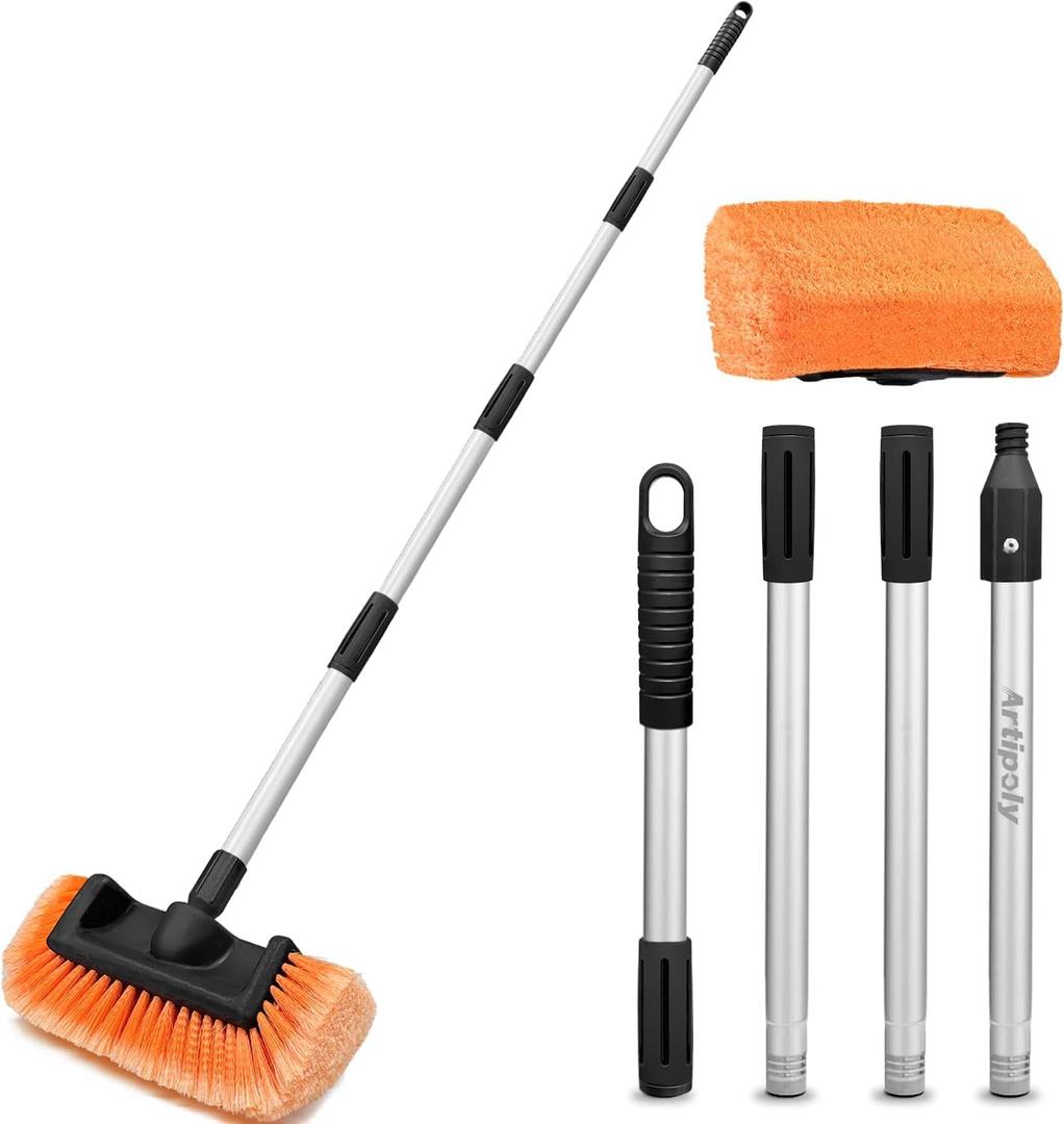 ARTIPOLY 65" Five-Sided Car Wash Brush with Extension Pole, Car Wash 12" Dip Soft Five-Sided Brush, No Scratch Car Cleaning Brush Supplies for RV Boat Truck SUV, House Siding, Snow (Orange)