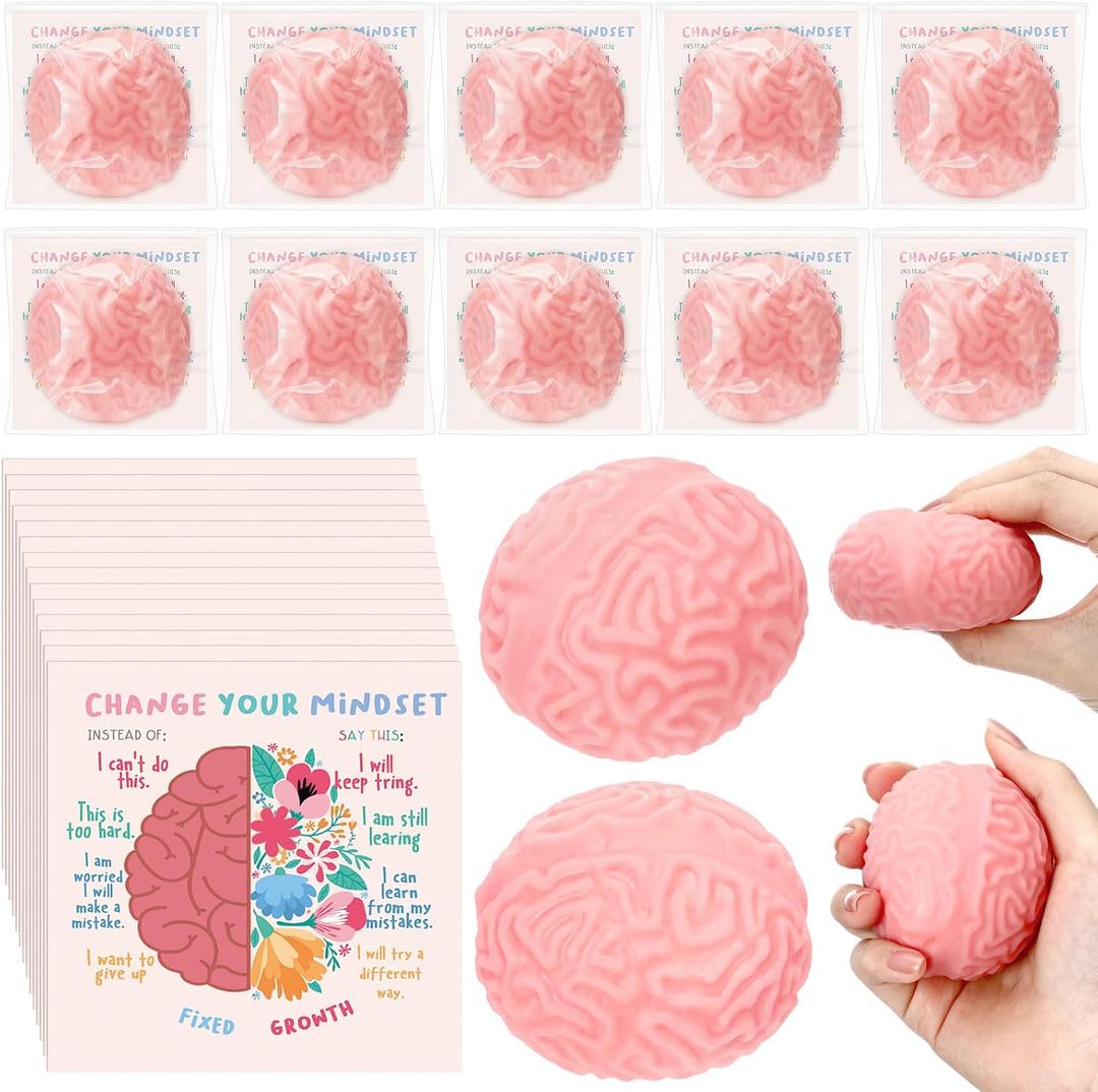 Hollowfly 24 Set Growth Mindset Gift Brain Stress Balls Bulk with Motivational Cards Back to School Stress Balls Gifts Funny Relief Toy for Students Classroom Employee Appreciation for Coworker, Approx. 2.36 Inches X 2.17 Inches
