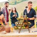 Acacia Wood 3 Tier Foldable Serving Tray Rectangular Farmhouse Stand for Charcuterie Board, Cupcake, Dessert, Party Wedding Decor, Small Flower Pot Display, Easy Storage