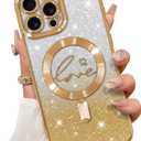 ZIYE Magnetic Case for iPhone 16 Pro Max 6.9" [Compatible with MagSafe] Glitter Bling Luxury Hearts Design Cover for Women Girly, Soft TPU Shockproof Protective Case for 16 ProMax 5G 2024, Gold