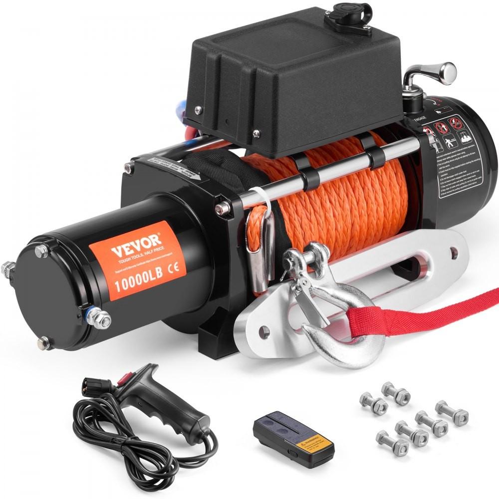 VEVOR Electric Winch, 10,000 lb Truck Trailer Jeep Winch, 12V DC 7/20 in x 65 ft Synthetic Rope Aluminum Fairlead Wireless & Wired Remote Control, IP55 Waterproof Towing for Off Road Jeep SUV Boat