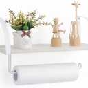 Farmhouse Wood Paper Towel Holder Under Cabinet Wall Mount Paper Towel Holder with Storage Shelf for Kitchen, Bathroom, Cabinets Shelf Storage Organizer (White)