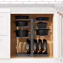 LAMU Pots and Pans Organizer under Cabinet, Expandable to 24" H Pan Organizers inside Cabinet for Kitchen Storage, 6 Adjustable Tiers and 6 Pot Lid Organizer Racks, Holds 12 Cast Iron Cookware Black