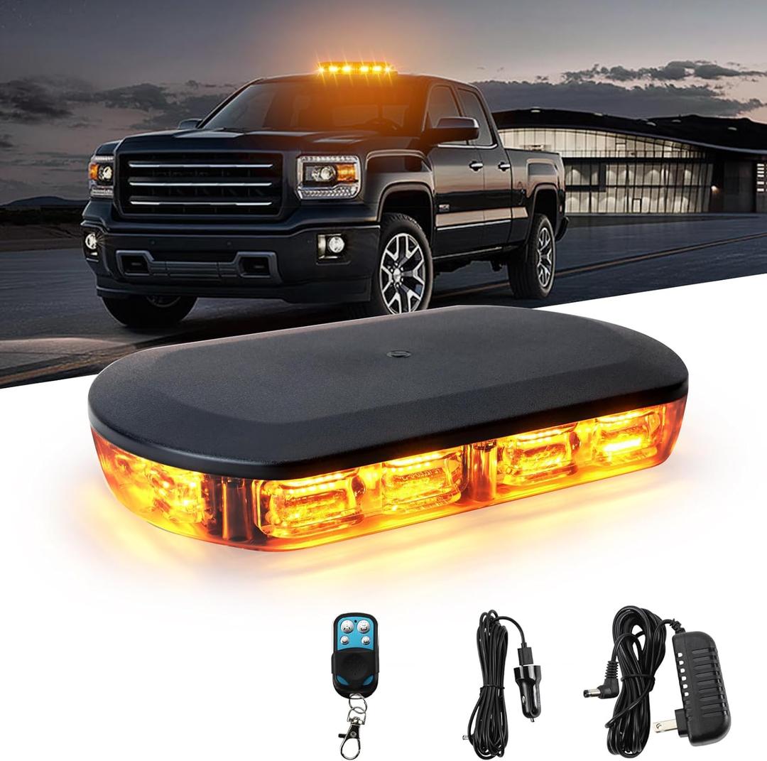 48 LED Magnetic Strobe Lights, Wireless Remote Control Rechargeable Rooftop Beacon Light Bar, Emergency Warning Flashing Light for Pickup Trucks, Cars and Snowplow (Amber)