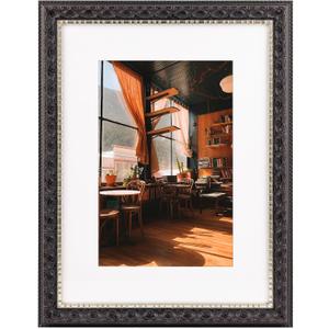 Golden State Art, 12X16 Ornate Finish Photo Frame with White Mat for 8X12 Picture & Real Glass, Color: Black with Silver & Burgundy