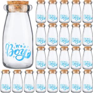 24 Pieces It's a Boy Baby Shower Party Favors Vintage Milk Favor Jars DIY Glass Milk Jars Bottles Blue Mini It's a Boy Sports Baby Shower Bottles with Cork for Guests Gender Reveal Centerpiece Decor