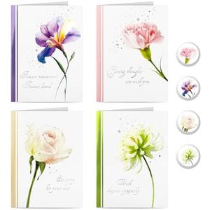 EACYART Sympathy Cards Assortment, Boxed Sympathy Cards with Stickers (Floral Design, 12 Cards and Envelopes)