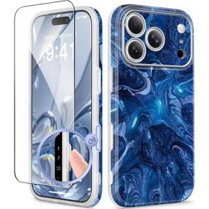 GVIEWIN for iPhone 17 Pro Case Compatible with MagSafe, with Screen Protector [Full Camera Protection] Military-Grade Shockproof Slim Magnetic Marble Phone Case for 17 Pro 6.3", Star Abyss/Blue