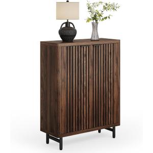 LITTLE TREE 6-Tier Shoe Cabinet with Doors for Up to 24 Pairs, Large Wooden Shoe Storage Cabinet with Adjustable Shelves, Retro Freestanding Shoe Organizer Cabinet for Entryway, Hallway, Dark Walnut