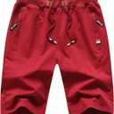 Big Boy's Casual Shorts Summer Cotton Classic Fit Elastic Waist Shorts with Zipper Pockets (8, Wine Red)