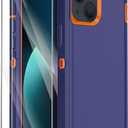 Annymall for iPhone 13 Case with 2 Screen Protector,Shockproof Drop Protection Full Body Heavy Duty 3 Layer Military Rugged Durable Phone Cover for Apple iPhone 13 6.1" (Dark Blue/Orange)