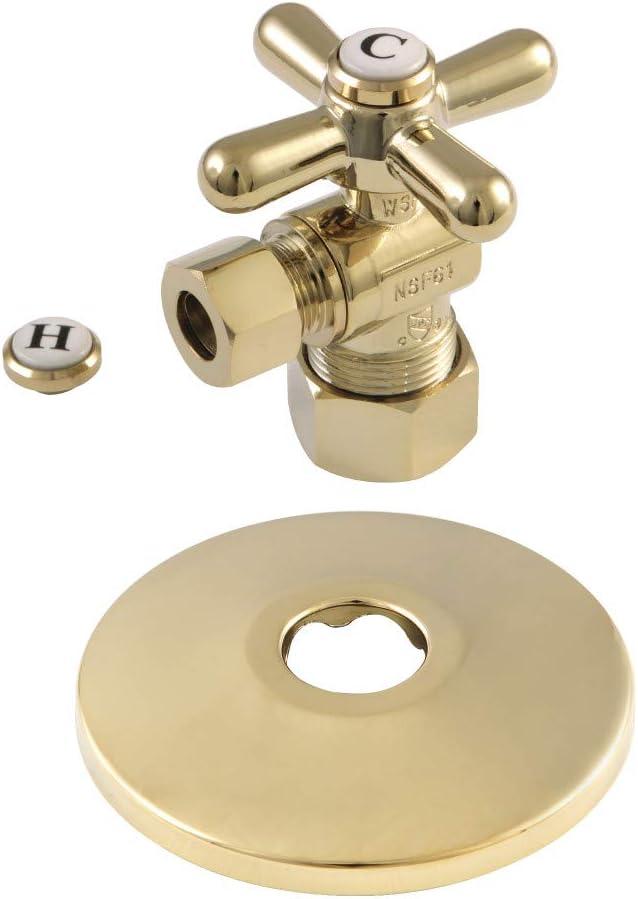 Kingston Brass CC53302XK 5/8-Inch X 3/8-Inch OD Comp Quarter-Turn Angle Stop Valve with Flange, Polished Brass, 2.5 x 2.13 x 2 inches
