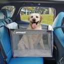 Medium Large Dog Car Seat Waterproof Oxford Cloth Hard Bottom Half seat Breathable Hammock Adjustable Seat Belt and Fixing Strap Pet Car Travel System Easy Storage and Portability(Gray)