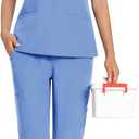 KUNGFU SCRUBS Scrubs for Women Set V-Neck Top & Straight Leg Pants 12 Pockets for Nurses & Healthcare Workers, XL