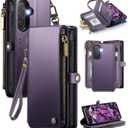 Defencase for Galaxy A17 5G Magnetic Wallet Case with RFID Blocking Zipper Card Holder for Women and Men, PU Leather Strap Detachable Protective Case for Samsung Galaxy A17 5G 6.7", Purple