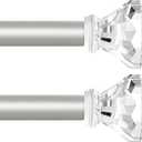 Silver Decorative Crystal Curtain Rods 2 Pack:Heavy Duty Adjustable Window Curtains Rods for Living Room Bedroom,Nickel Modern Acrylic Drapery Rods Set with Clear Bling Diamond Finials,36-88"