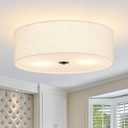 Bagood 16 Inch 3-Light Drum Modern Black Ceiling Light Fixture Flush Mount Ceiling Light Fixture Dimmable Close to Ceiling Light Fixture with Fabric Shade for Living Room Hallway Entryway Bedroom