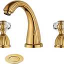 Shiny Polished Gold Widespread Bathroom Sink Faucet,Two Crystal Handle Three Hole Brass Lavatory Vanity Faucet,8-16 Inch Basin Mixer Tap with Pop Up Drain Assembly
